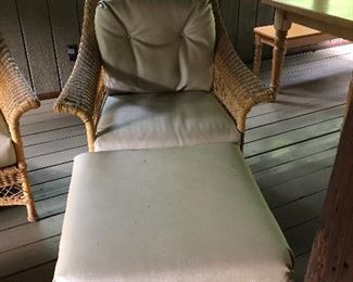 PART OF THE SET OF WICKER FURNITURE CHAIR AND OTTOMAN