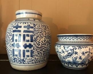WHITE AND BLUE POTS