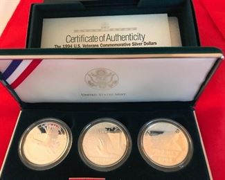 US Mint 1994 US Veterans Commemorative Silver Dollars (3)