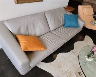 Nicoletti Three Seat Sofa. 100% Top Grain Leather. Light Gray.