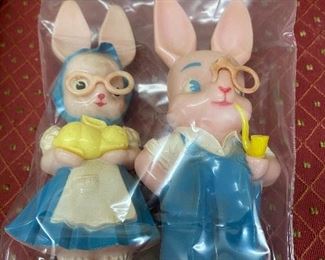 Vintage Plastic Easter Mr. and Mrs. Bunny