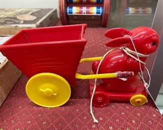 Vintage Easter Plastic Rabbit with Wagon
