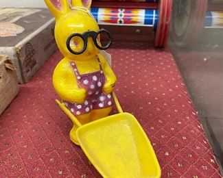 Vintage Plastic Easter Rabbit with Wheelbarrow