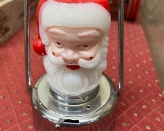 Vintage Glass and Metal Santa Christmas Lantern