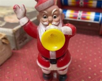 Vintage Plastic Christmas Santa with Horn Candy Container