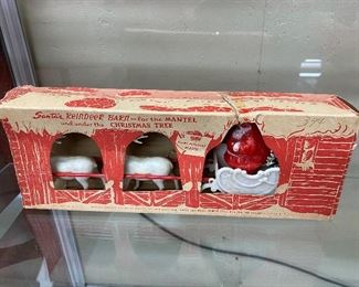 Vintage Irwin Plastic Santa and Reindeer Display in Original Box