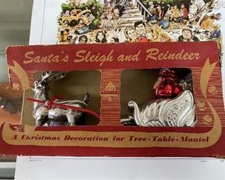 Vintage Santa's Sleigh and Reindeer Decoration in Original Box