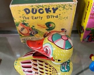 Ducky The Early Bird Tin Litho Duck Toy in Box