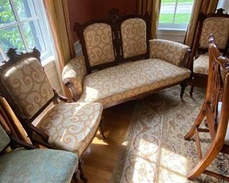 Eastlake settee & (3) Eastlake chairs