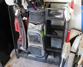 Great Heavy Duty Twin Golf Bag Storage Unit with Storage Compartments. 
