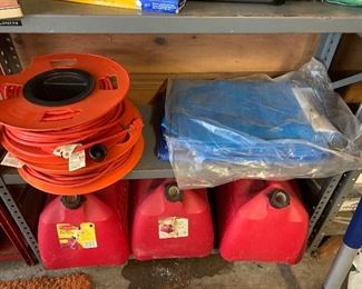 Gas Cans, extension cords, tarps
