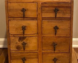 Vintage Solid Wood Apothecary Drawers Cabinet Primitive Storage 