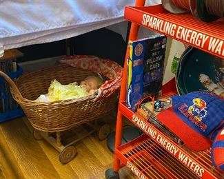 KU Kansas University Jayhawk Items, Vintage Baby Doll Stroller Carriage