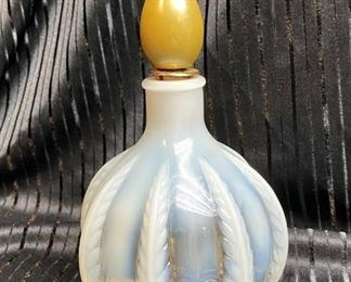 1940’s Fenton Opalescent Glass Leaf Perfume Bottle w/ Stopper approximately 6.5” tall. 
