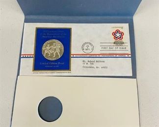 .925 STERLING SILVER Coin Medal (1776-1976) American Revolution Stamp LE PROOF