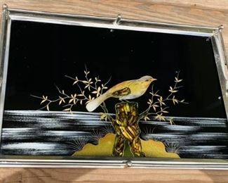 Mid Century Vintage Black Glass Bird Tray Made In Germany German Large ~18”x11”