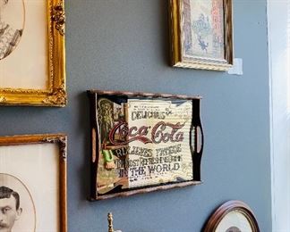 Coca~Cola Mirror Tray Wall Hanger, Antique Frames, Oil on Canvas Art 