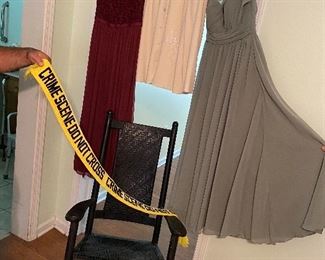 Evening dresses, and crime scene sash (for laughs)