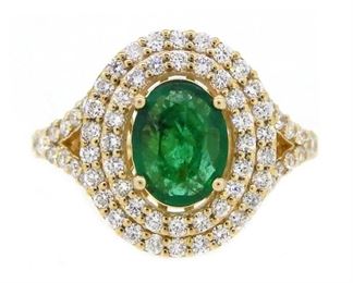 1.21ct Emerald & 1.01ct Diamond Ring