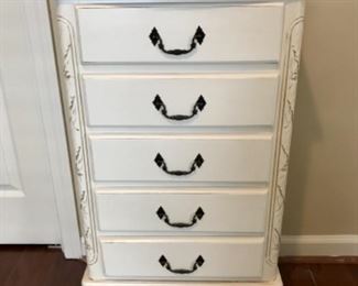 Carved wood 5 drawer jewelry cabinet