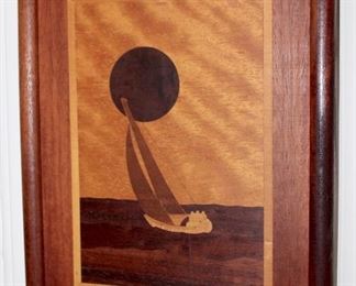 Wood Inlay Sailing Art