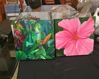 Painted flowers on canvas.