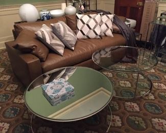 Beautiful brown leather sleep sofa.