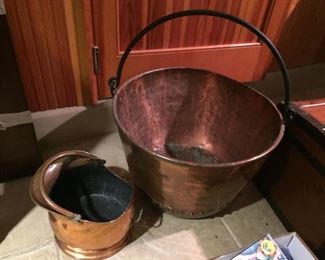 Vintage copper cooking pots.