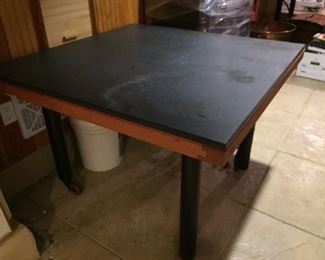 Pair of square chalkboard tables.