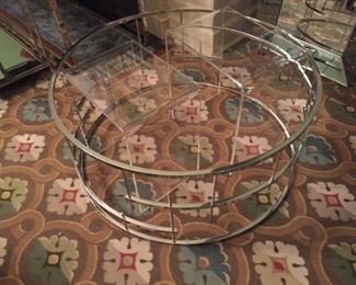 Chrome table base and two plexiglass cubes.