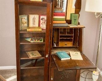 Antique Oak Secretary Curio Bookcase