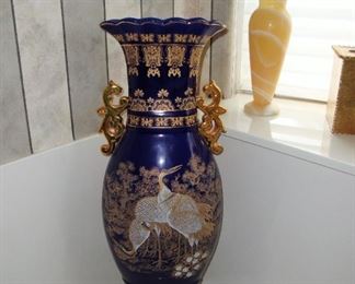 HUGE COBALT & GOLD VASE - WE HAVE THE PAIR