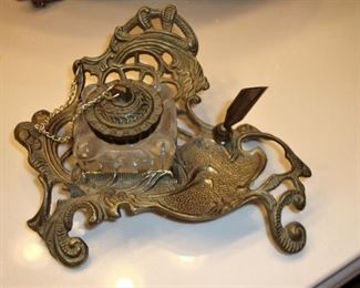 BRASS & GLASS INKWELL