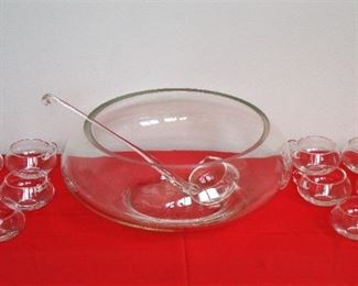 VINTAGE RIEKES CRISA "MODERNO" HAND BLOWN GLASS PUNCH BOWL SET "GORGEOUS"
