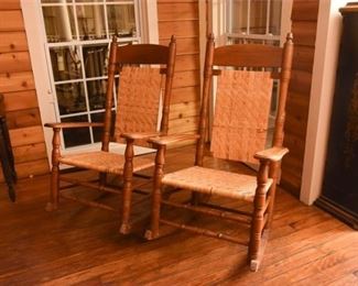 8. Pair Of Wooden Rocking Chairs With Woven Back and Seat