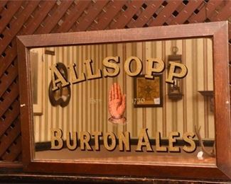 Allsopps Burton Ales Advertising Mirror With The Hand Trademark and Gilt Letter