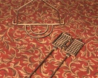 Antique Waffle Iron and Scrolled Metal Rack