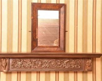 Mirror and Carved Wood Mantle