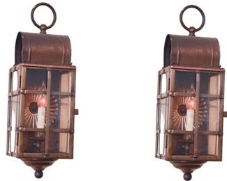 Pair Of Metal Lantern Form Wall Sconces