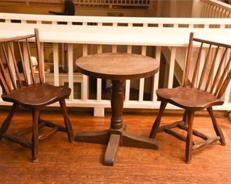 Table and Two 2 Spindle Back chairs