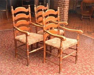Three 3 Ladder Back Chairs With Upholstered Seats