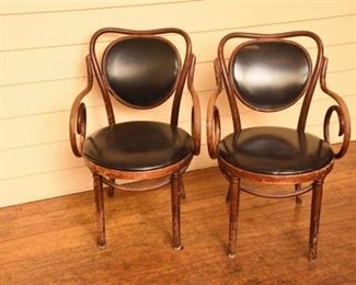 Two 2 Bentwood Upholstered Armchairs