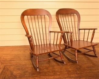 Two 2 Spindle Back Wooden Rocking Chairs