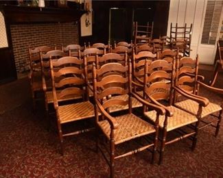 Group Lot Of Ladder Back Chairs With Woven Seats