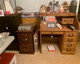 Roll Top Desk and Filing Cabinets