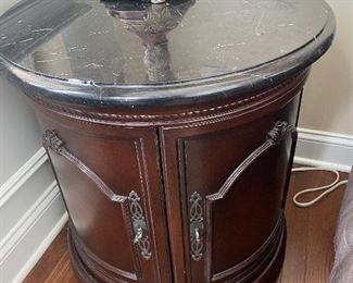 marble top round end table  storage cabinet 
