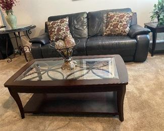 Glass top coffee table with matching end tables 