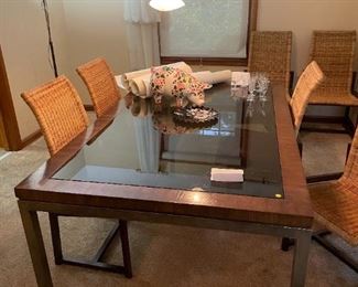 dining room table with six great chairs.  They have pads for them.