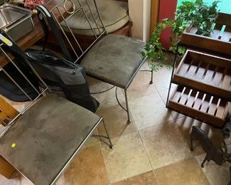 wooden cart, two matching chairs