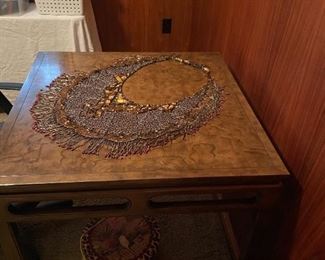game table and large beaded neckware shawl???